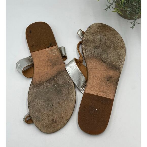 Ancient Greek Leather Melpomeni Platinum Silver Braided Thong Sandals Sz 40/9 - Picture 7 of 8